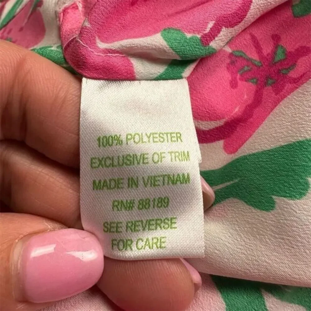 Lilly‎ Pulitzer Alima Women's Pink Floral and Trees V-Neck Blouse Size S - Picture 9 of 10